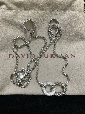 Authentic David Yurman Silver Interlocking Circle Necklace with Pave Accent